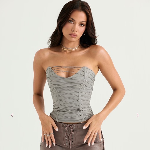 House of CB Mirabelle Smoke Lace Up Corset Top 🤍 - Picture 4 of 14